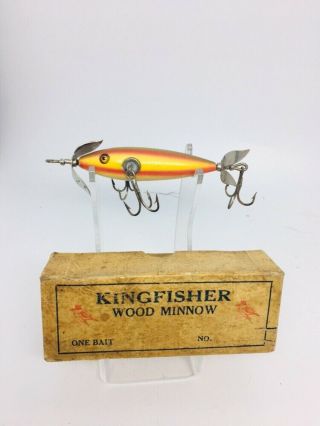 Vintage Tough Pflueger Kingfisher Underwater Minnow Wood Fishing Lure