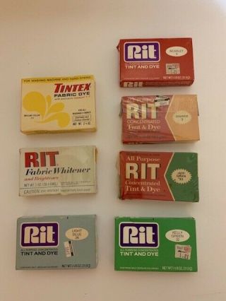 7 Vintage Boxes Rit Tints & Dyes,  Rit Fabric Whitener & Tintex Fabric Dye