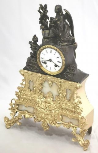 Antique Mantle Clock French 8 Day Stunning 2 Tone 2 Piece Figural Gilt C1880 2