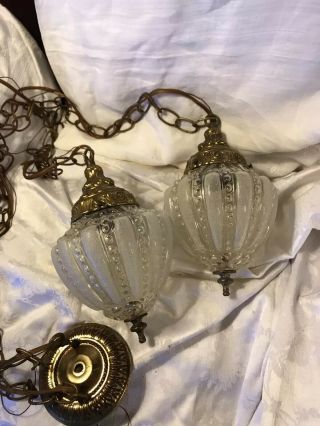 Vintage Double Hanging Swag Lights,  Clear& Frosted Pendant Lights 5’ Chains