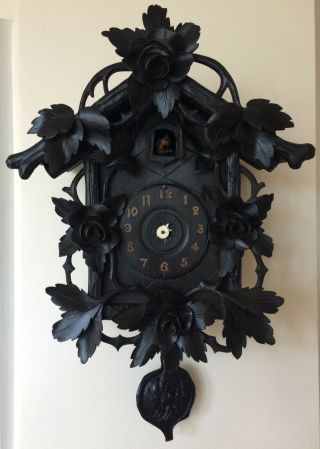Antique Black Forest Rose Cuckoo Clock Wood Plate Movement For Restoration.