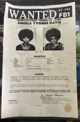 Angela Davis Wanted By The Fbi Poster 11 " X 17 " Vintage