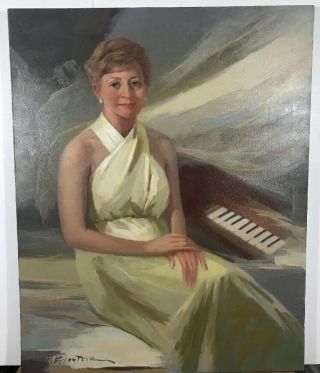 Portrait Oil Painting Sitting Woman & Piano Vintage 1970s Signed B.  Felentzer