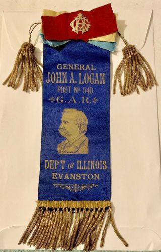 Vintage General John A.  Logan Post No.  540 G.  A.  R Dept Of Illinois Evanston Ribbon