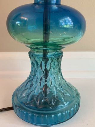 Vintage Turqouise Quilted Glass Hurricane Oil Lamp Converted To Electric 2