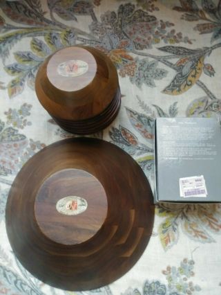 Vintage Vermillion Real Walnut Wooden 14” Bowl & 6 " Salad Bowls Set Of 8