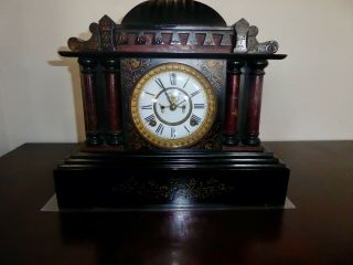 Ansonia " Bombay " Model Cast - Iron Mantle Clock With Open Escapement Good