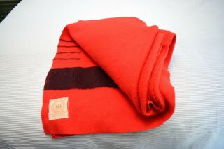 Hudson Bay 4 Point 100 Wool Red Black Striped 68 X 86 England Vintage