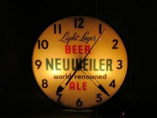 Vintage Neuweiler Light Lager Beer Ale PAM Clock Advertising Sign Allentown PA 3