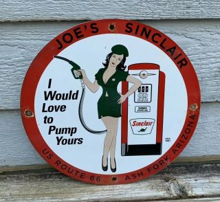 Vintage Sinclair Pump Yours Porcelain Enamel Sign 11 3/4 Gas Oil Pump Plate