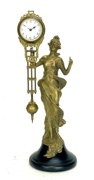 German Style Junghans Brass Diana Lady Figure 8 Day Swinging Swinger Clock