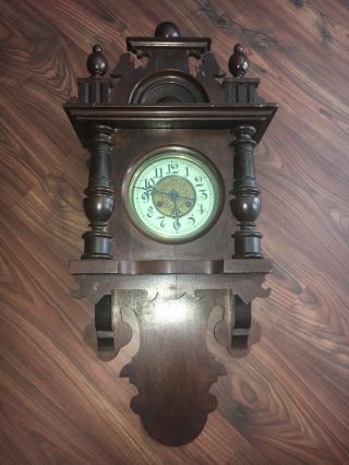 Adler Gong Clock Antique German Mahogany Wall 1930 