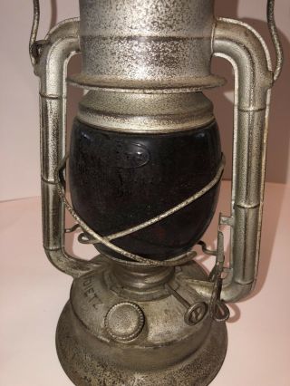 Antique Lantern " Dietz Little Wizard " Red Globe Kerosene Oil Lantern With Wick