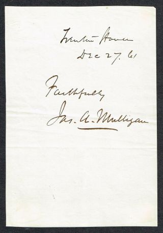James A Mulligan/civil War Brevet Brig General/col 23rd Illinois Infantry/signed