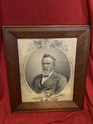 Large Framed Antique President Rutherford B Hayes Copper Plate Lithograph Print