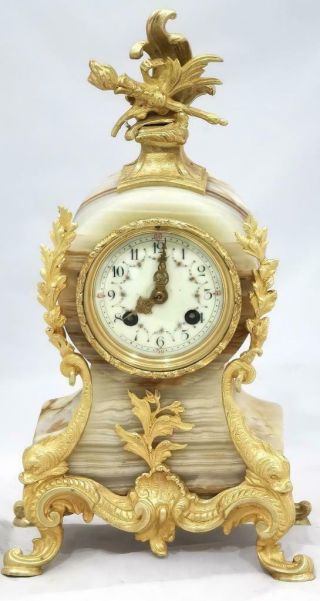 Antique French Mantle Clock 3 Piece Garniture Clock Set Striking 8 day 2