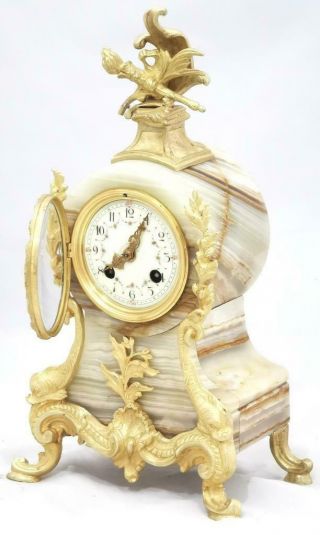 Antique French Mantle Clock 3 Piece Garniture Clock Set Striking 8 day 3