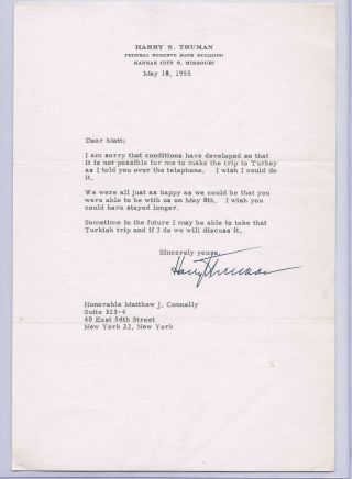 Harry Truman Authentic Signed Letter From 1955 Bgs Certified W/