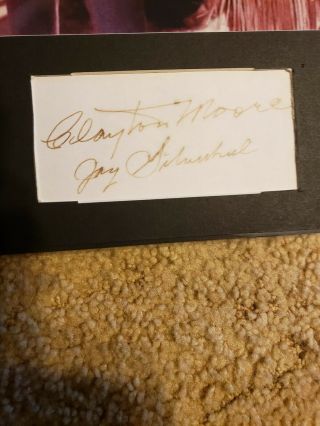 Clayton Moore and Jay Sliverheel signed piece of index card with 8x10 Rare 2
