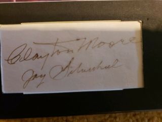 Clayton Moore and Jay Sliverheel signed piece of index card with 8x10 Rare 3