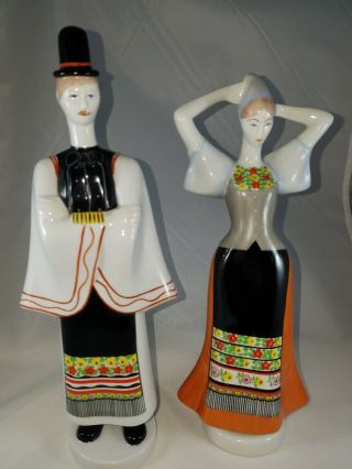Vintage Budapest Aquincum Porcelain Man Figurine And Woman Figurine