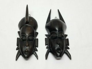 Vintage Hand Carved Ebony Wood Wooden African Head Face Wall Plaque Tribal Mask