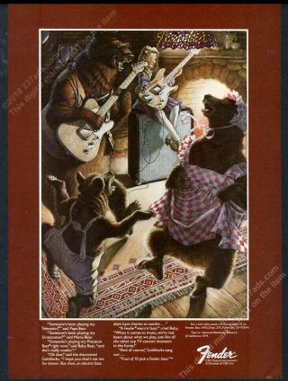 1974 Fender Telecaster Stratocaster Guitar Goldilocks 3 Bears Vintage Print Ad