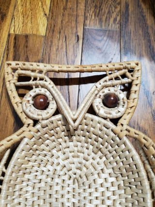 Vintage Owl Shaped Wicker Basket Lay Flat or Wall Hanging Home Decor 2