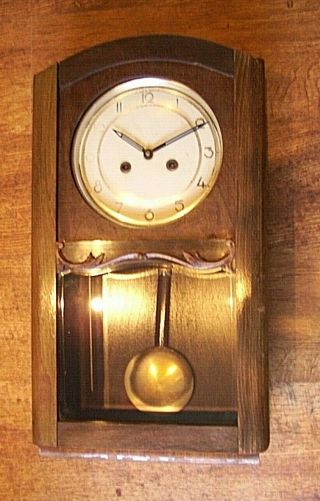 Antique Oak Hamburg American Clock Co (hac) Chiming Wall Clock - Key Pendulum