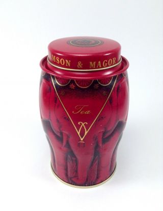 Williamson & Magor Red Elephant Tea Tin Canister Caddy Empty 6.  5 "