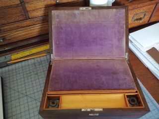 Antique Mahogany Folding Traveling Lap desk box with inkwells 2