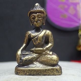 Real Thai Statue Buddha Bronze Art Strong Amulet Holy Ayutthaya Antiques 40mm