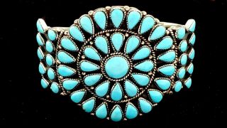 Old Pawn Bracelet Cuff Sterling Silver Sleeping Beauty Turquoise Vintage