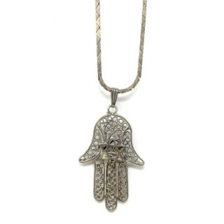 Nyjewel 925 Sterling Silver Hamsa Hand Hand Of Fatima Pendant Necklace 20 Inches