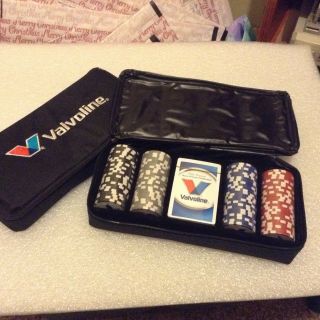 Vintage Set Of Valvoline Advertising Poker Chips And Cards W/ Case