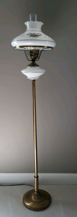 Vtg Eagle Colonial Hurricane Tall Floor Lamp Swag Light White Milk Glass 58 "
