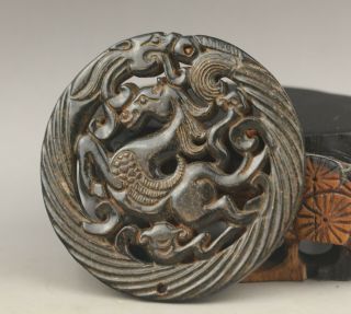Old Chinese natural jade hand - carved horse and dragon pendant 2