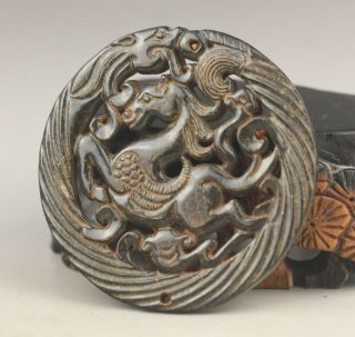 Old Chinese natural jade hand - carved horse and dragon pendant 3