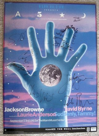 1993 Jackson Browne David Byrne David Hidalgo Multi Signed Concert Poster W/coa