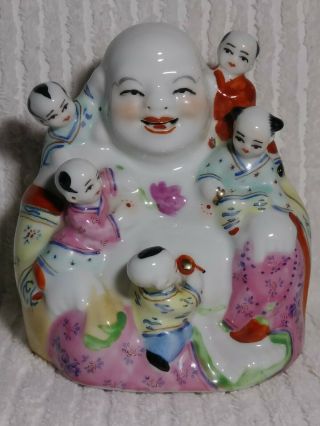 Porcelain Statue Laughing Buddha 5 " Children Babies Fertility Stamp E27 Vintage