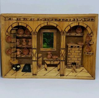 Vtg Hand Carved Wood Kitchen Shadow Box Diorama Mural Folk Art Mexico