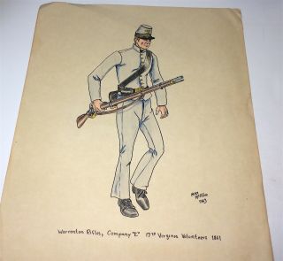Rare American Civil War Confederate Warrenton Rifles 17th Va Vol Drawing Mcafee