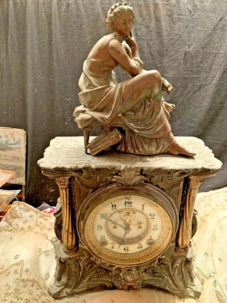 Antique Ansonia W/ Miranda Figurine 1008 Clock,  All,  Iron Art Noveau