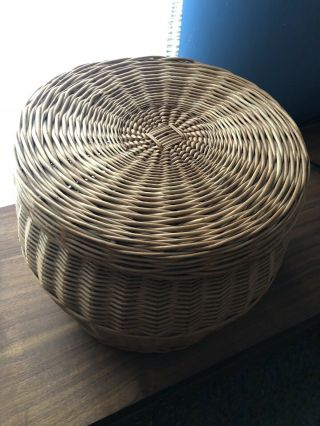 Large Vintage Wicker Woven Storage Basket With Lid Euc