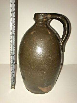 Antique Primitive Salt Glaze Stoneware Pottery Jug W/ Handle 8 " Tall