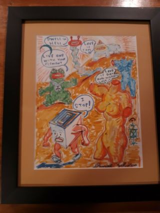 Daniel Johnston Ink & Marker Drawing " Love Is Dirt And Worms - Love It "