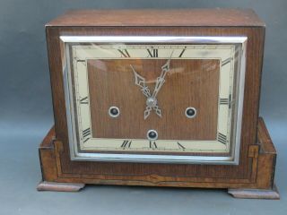 Vintage Art Deco Wooden Enfield Mantle Clock With Westminster Chimes