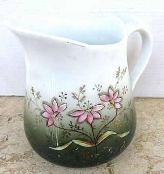 Russian Antique Kuznetsov Porcelain Creamer Milk Pot Hand Painted Flowers 19th C