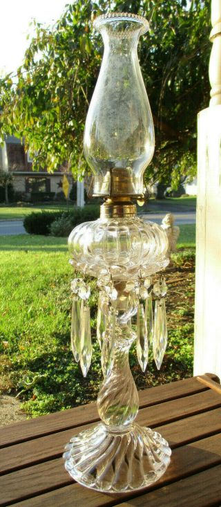 Unusual Unique Crystal Glass Candle Style Oil Lamp - 19 " Tall (73f)