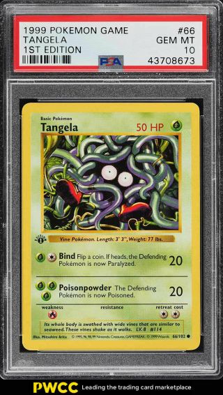 1999 Pokemon Game 1st Edition Tangela 66 Psa 10 Gem (pwcc)